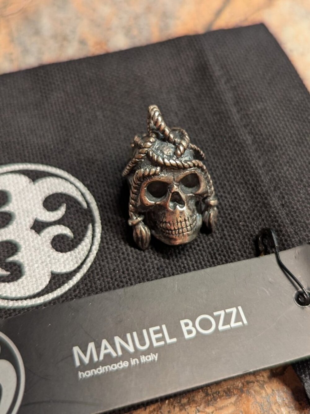 Manuel Bozzi Silver 925 Skull with Rope Pendant Italy New